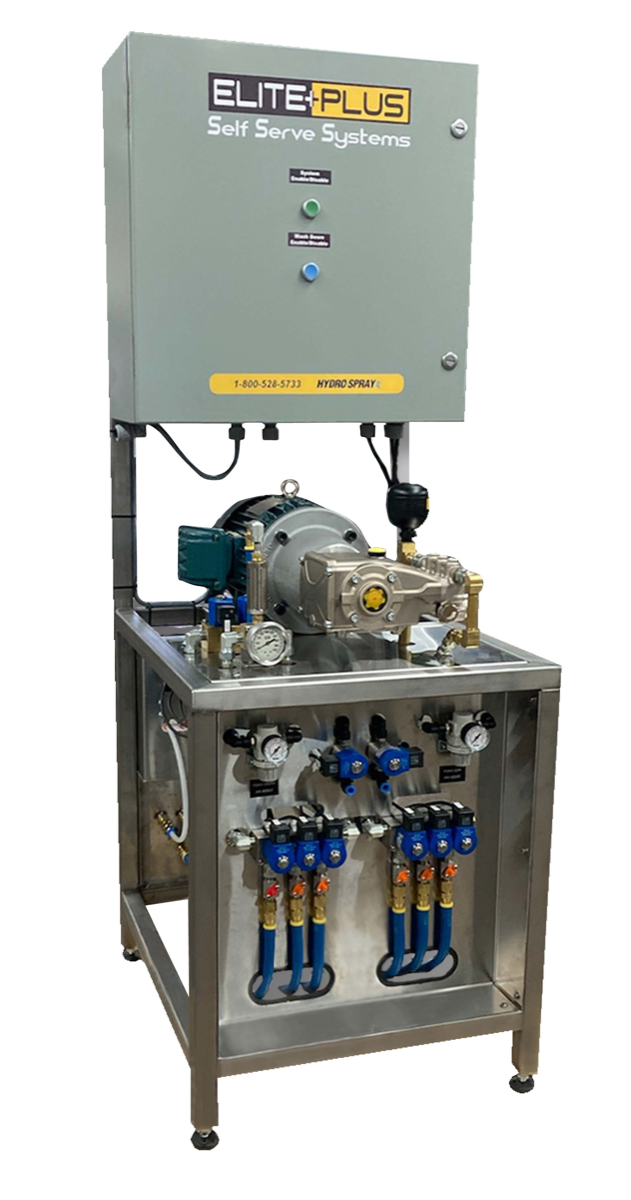 Elite Plus self serve truck wash system unit with control cabinet and pump stand