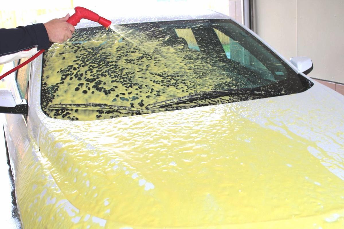 Multi-purpose low pressure chemical delivery system installed in a car wash backroom.