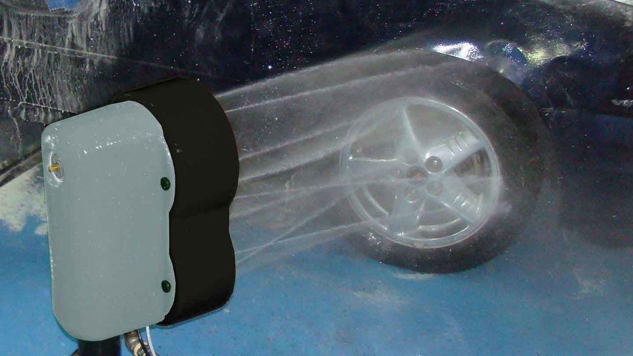 DuraBlaster high-pressure wheel cleaner with stainless steel spinners.