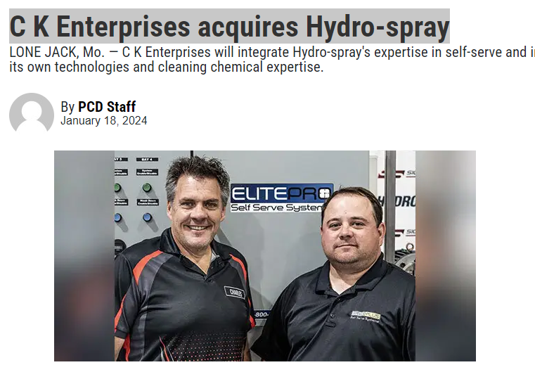 C K Enterprises acquires Hydro-Spray announcement